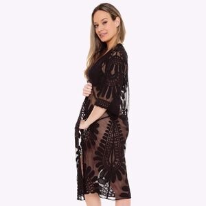 Black Sheer Embroidered Midi Cover-Up